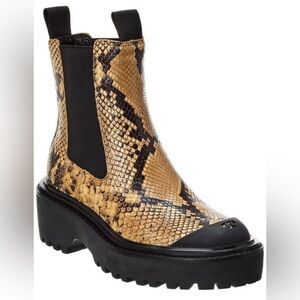 TORY BURCH Chelsea women boots snake embossed leather lug sole size 6.5